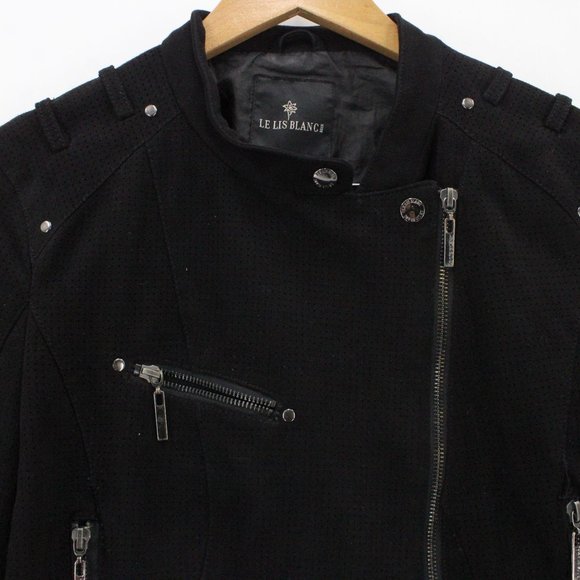 LE LIS BLANC Biker Jacket Womens Black Asymmetrical Zipper Cropped Size 6 - Picture 5 of 9
